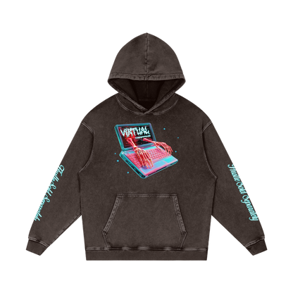 "No Luck’ Snow Washed Loose Cotton Hoodie