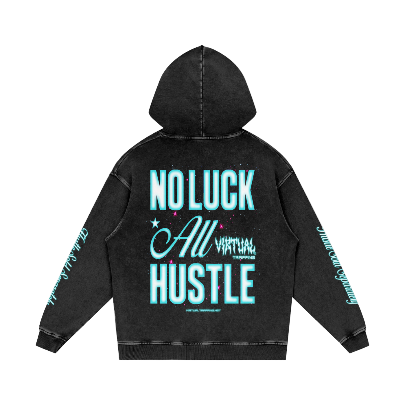 "No Luck’ Snow Washed Loose Cotton Hoodie