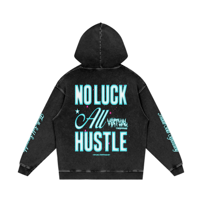 "No Luck’ Snow Washed Loose Cotton Hoodie