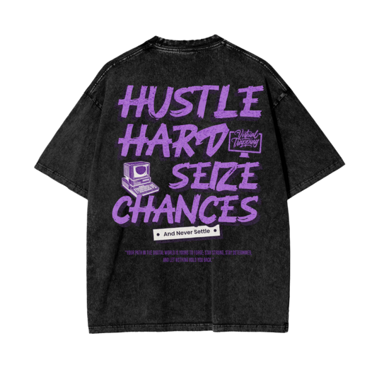 "Hustle Hard" Oversize Snow Washed T-Shirt