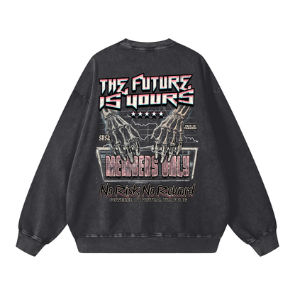 "No Risk, No Reward" Snow Washed Oversized Sweatshirt