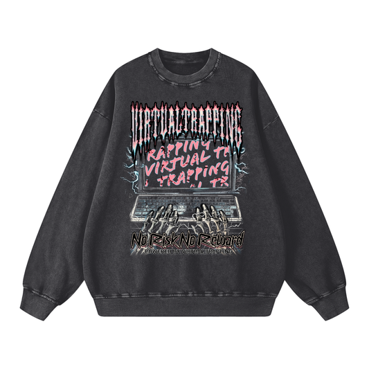 "No Risk, No Reward" Snow Washed Oversized Sweatshirt