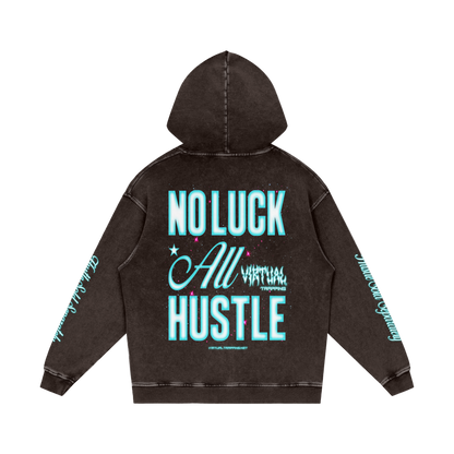 "No Luck’ Snow Washed Loose Cotton Hoodie