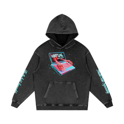 "No Luck’ Snow Washed Loose Cotton Hoodie