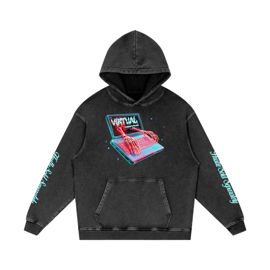 "No Luck’ Snow Washed Loose Cotton Hoodie
